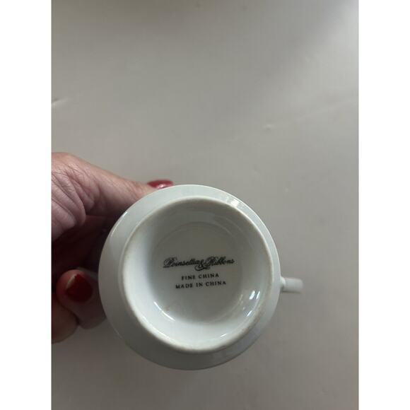 Poinsettia And Ribbons Fine China 6 Christmas Holidays Tea Cups and Creamer - Picture 9 of 15